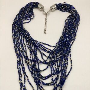 Multi strand blue & silver toned seed bead 20+ in. Necklace